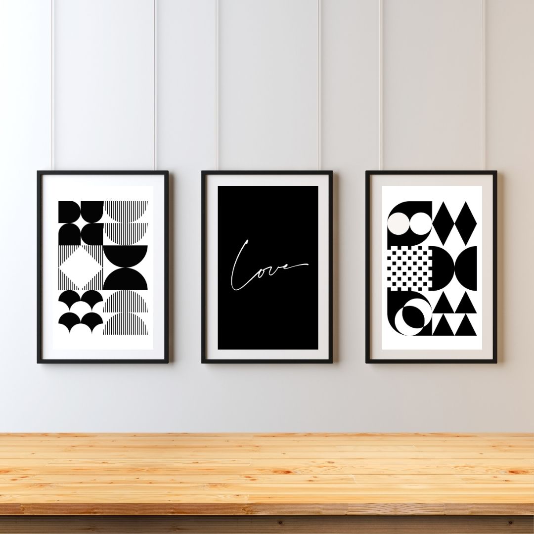 Black and White Boho Wall Art Combo Set of 2
