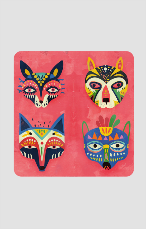 🎭 Boho Masks Coaster – Artistic Tribal Fusion 🎭