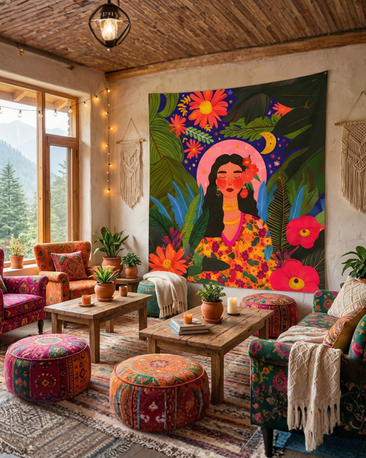 Boho Nature Goddess Tapestry - Spiritual Wall Art for Bedroom