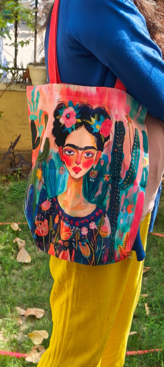 Funky Frida Boho Both Side Printed Tote Bag With Zipper