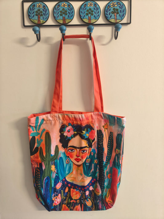 Funky Frida Boho Both Side Printed Tote Bag With Zipper