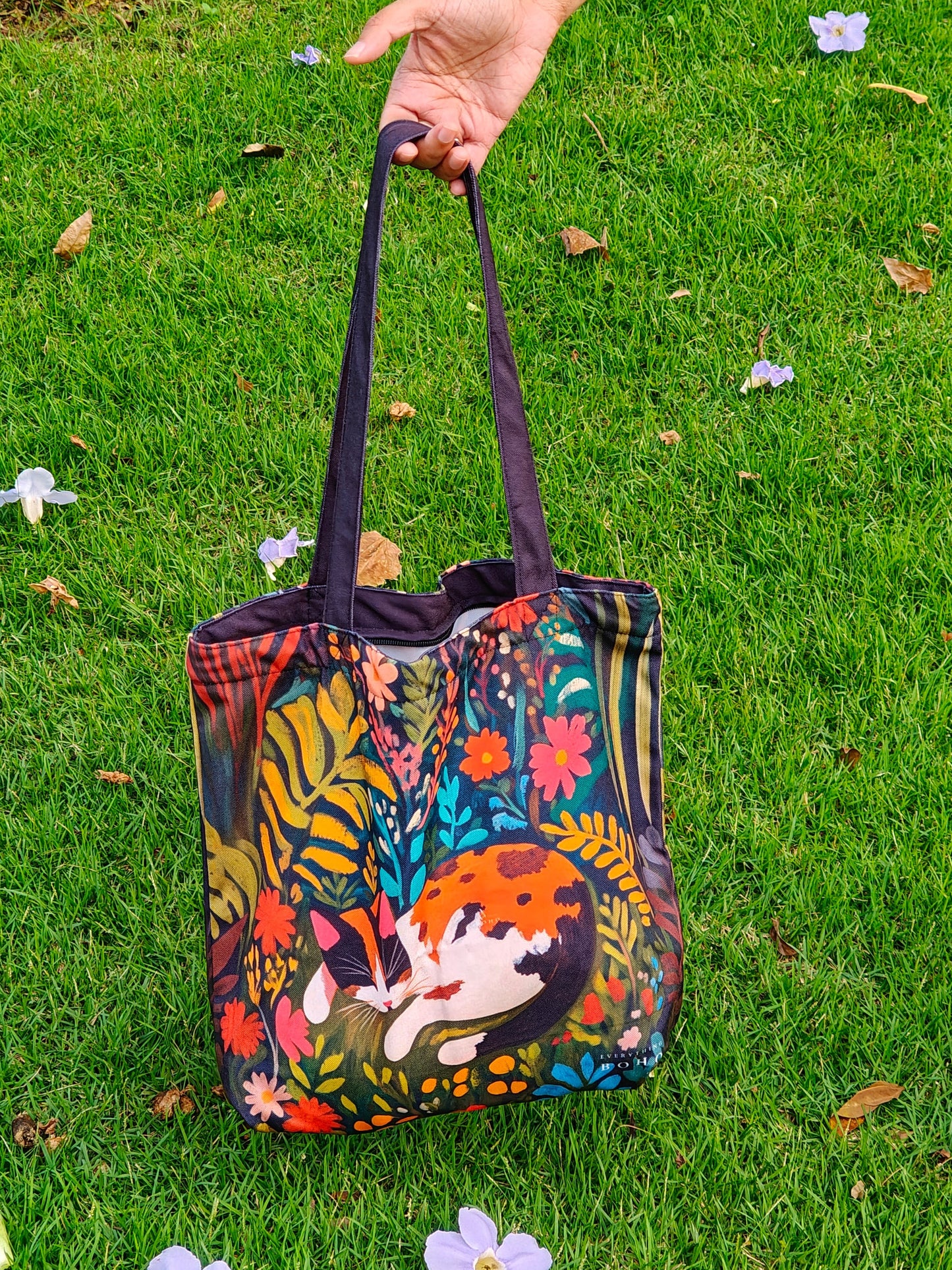 Cats Lovers Both Side Printed Tote Bag With Zipper