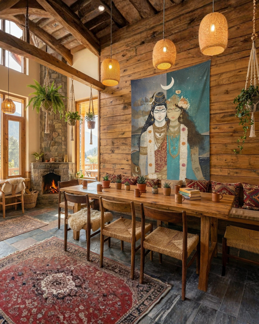 Shiva Shakti Auspicious Spiritual Tapestry - Divine Union Wall Art