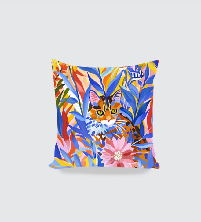 Cat In Wilderness Boho Cushion cover