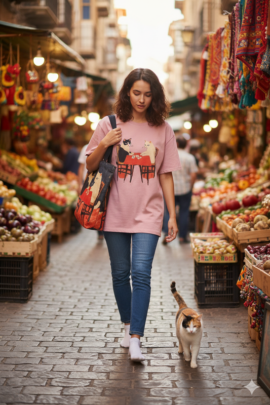 Cats Playing Cards Terry Oversized Tshirt