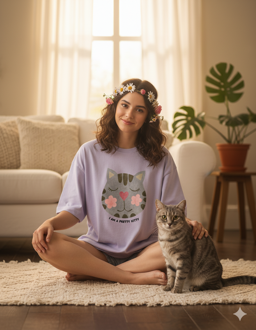 Cutie Cat Unisex Terry Oversized Tee