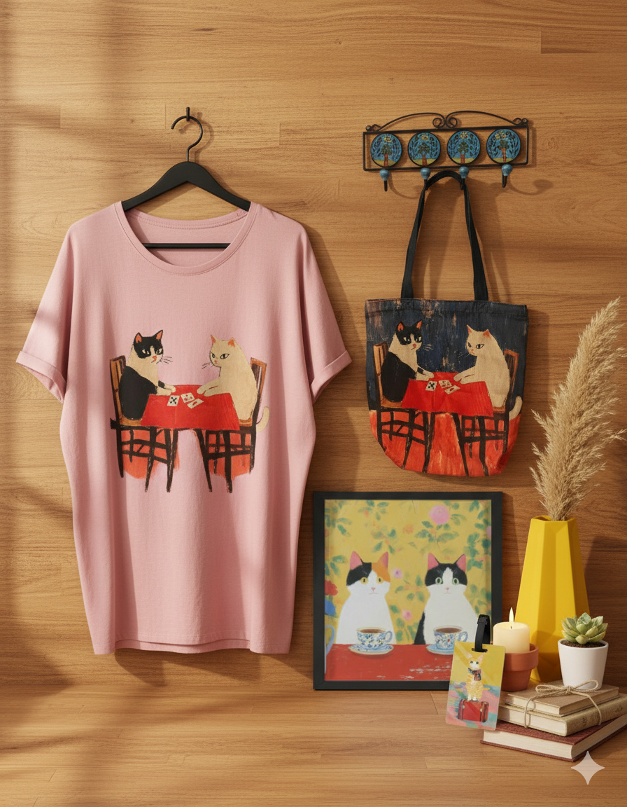 Wise Cats Playing Cards Both Side Printed Tote Bag With Zipper