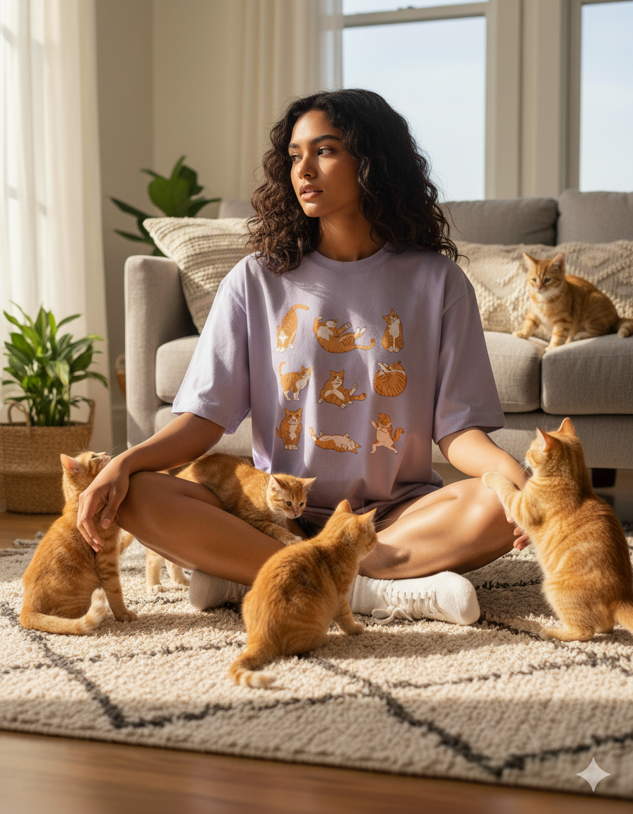 Cat Poses Unisex Oversized T-Shirt 240 GSM 100% Cotton