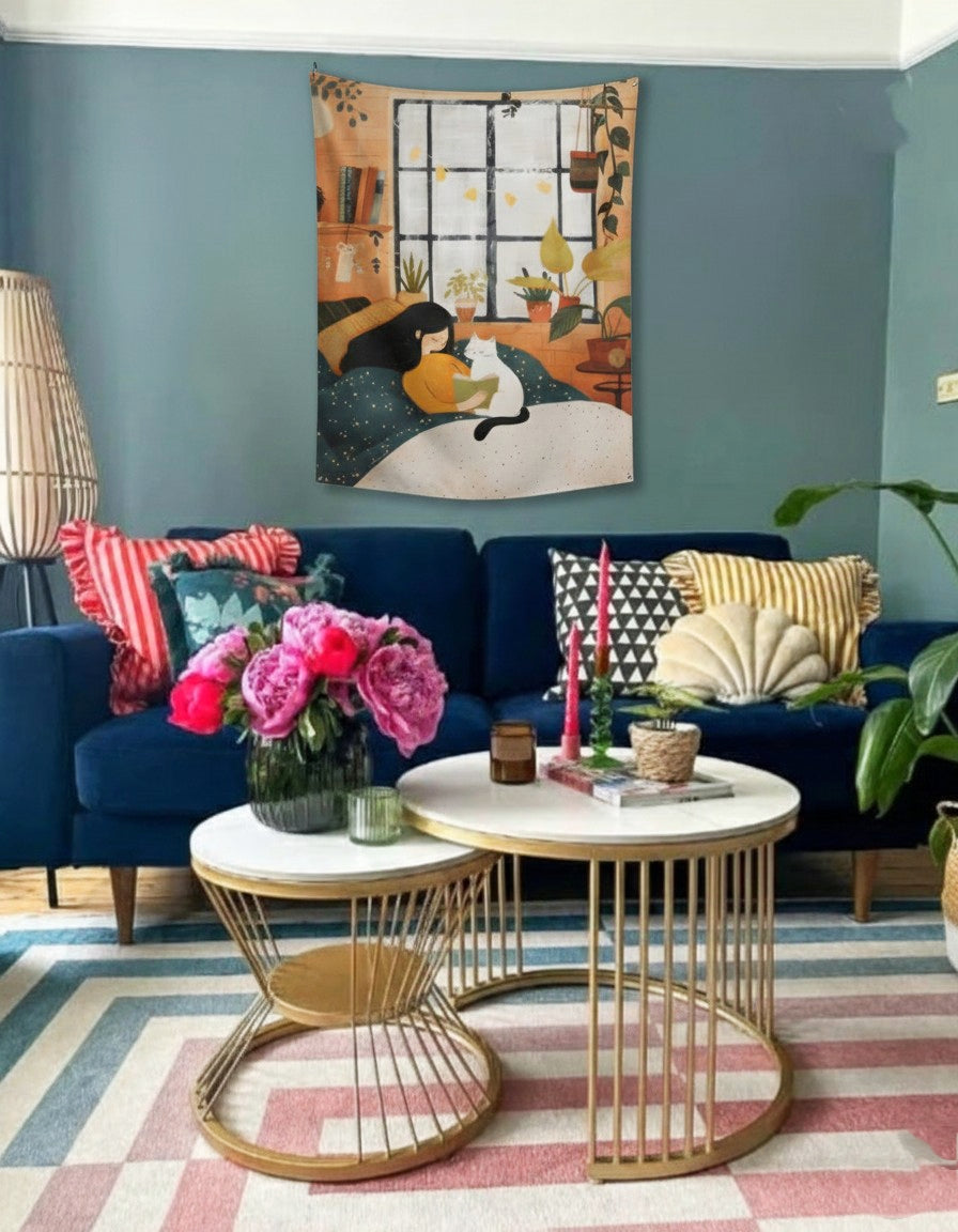 Dreamy Reader & Cat Tapestry