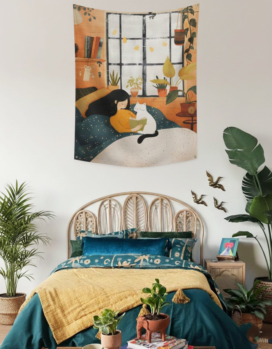 Dreamy Reader & Cat Tapestry