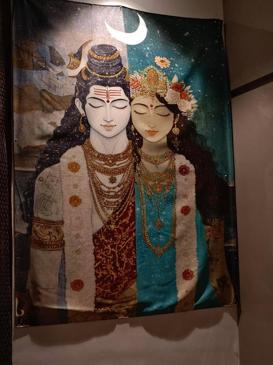 Shiva Shakti Auspicious Spiritual Tapestry - Divine Union Wall Art
