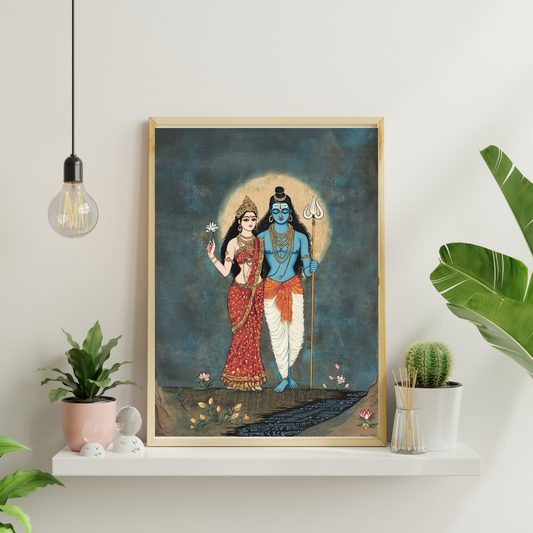 Shiva Parvati Boho Wall Art for Home Decor and Spiritual Vibes