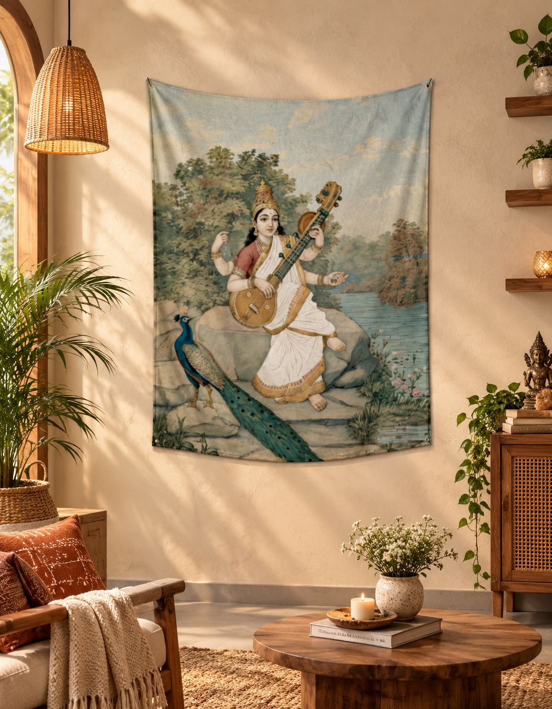 Goddess Saraswati Wall Art Tapestry