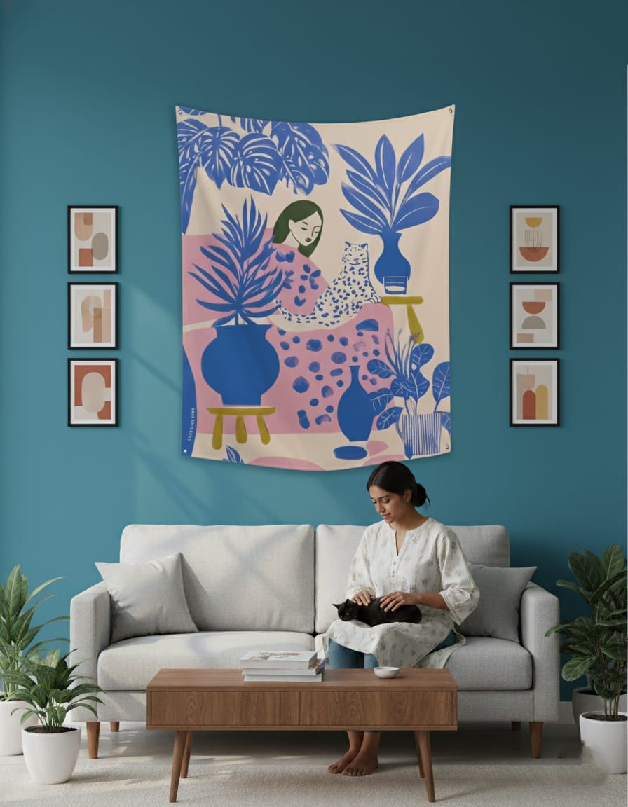 Cat Mom Sukoon Tapestry