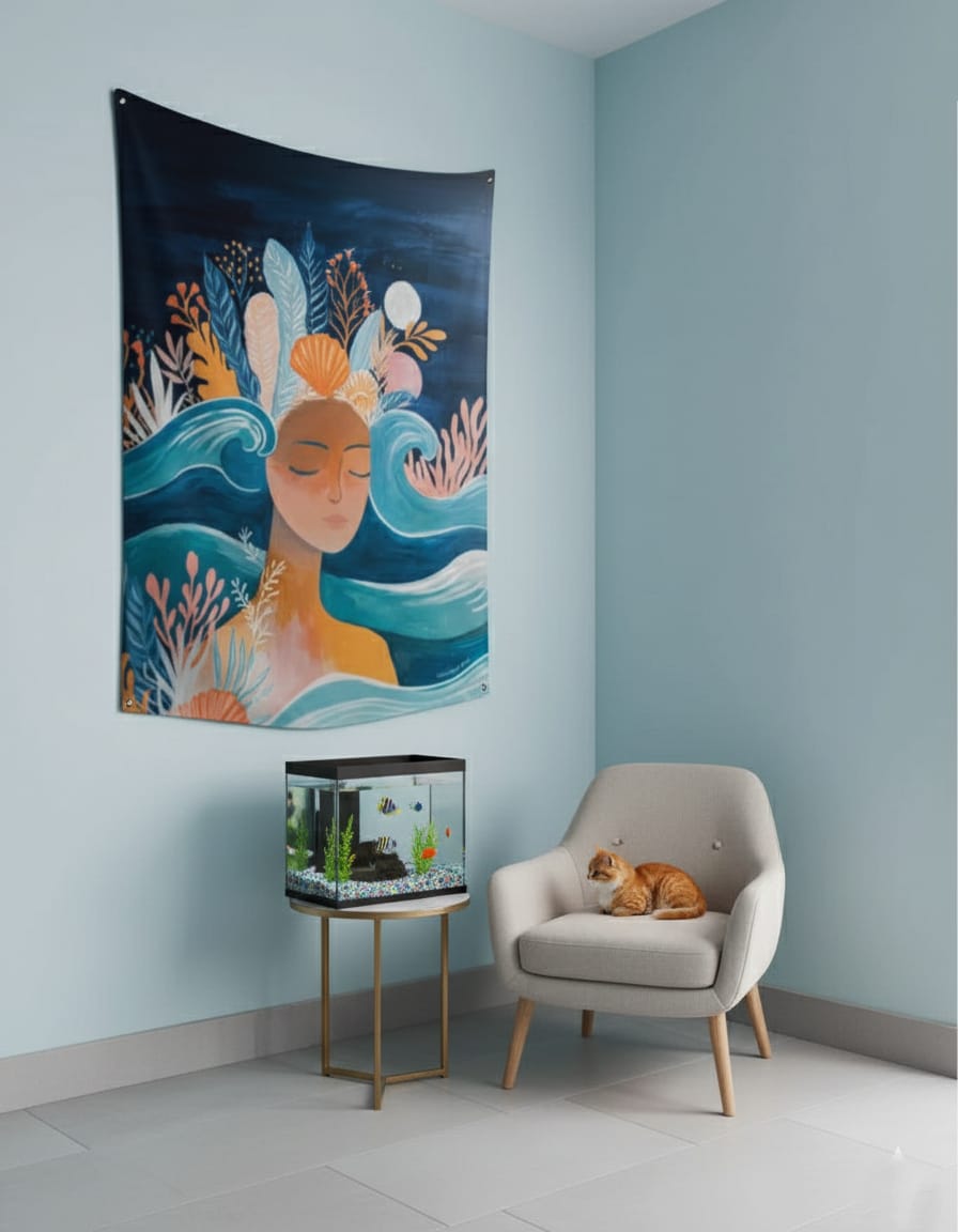 Abstract Ocean Woman Tapestry