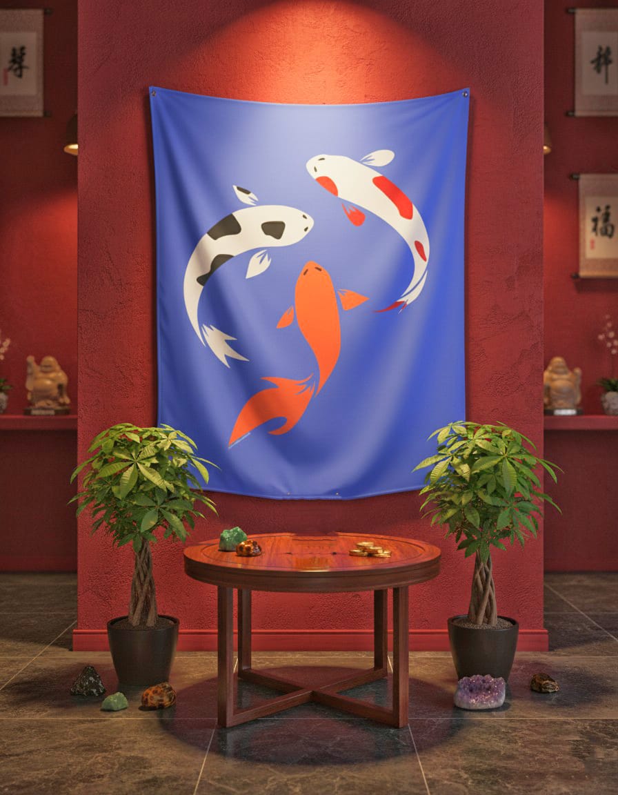 Koi Fish Good  Fortune Japanese Tapestry