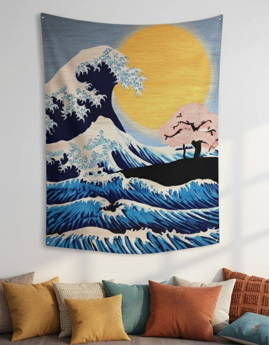 Japanese Sun & Waves Tapestry