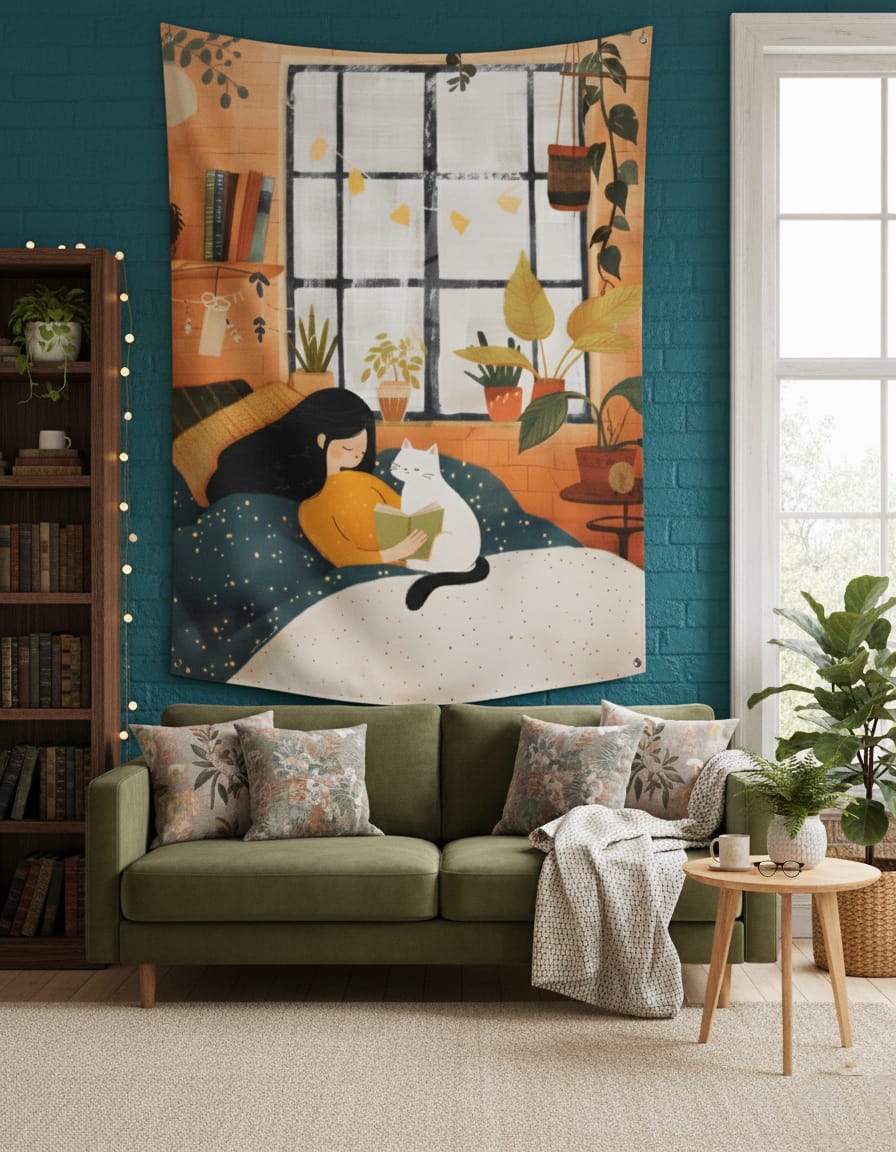 Dreamy Reader & Cat Tapestry