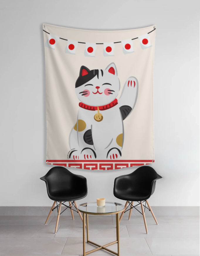 Maneki-neko Good Luck Cat Japanese Tapestry