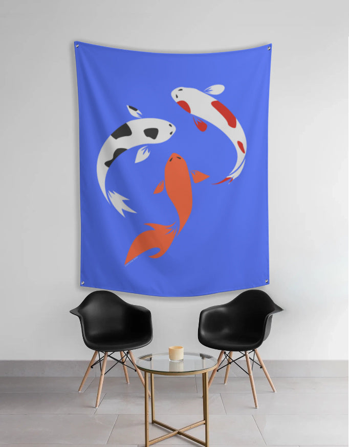 Koi Fish Good  Fortune Japanese Tapestry