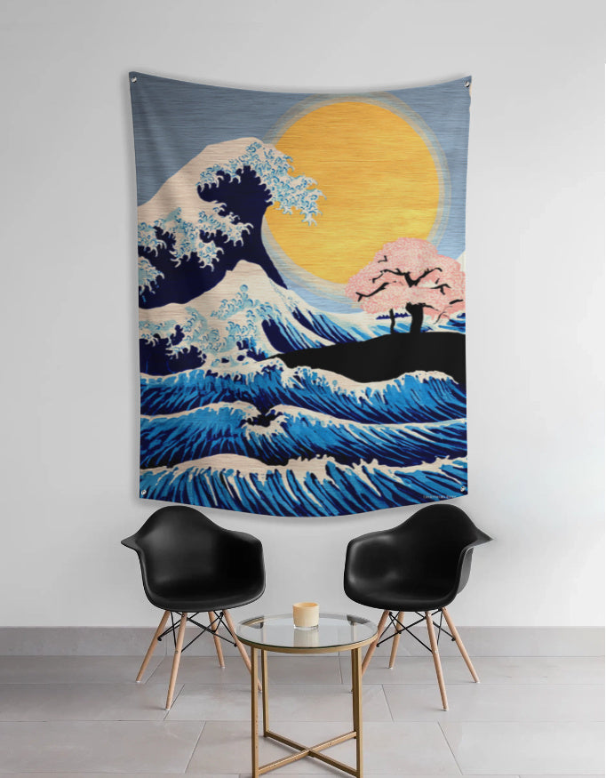 Japanese Sun & Waves Tapestry