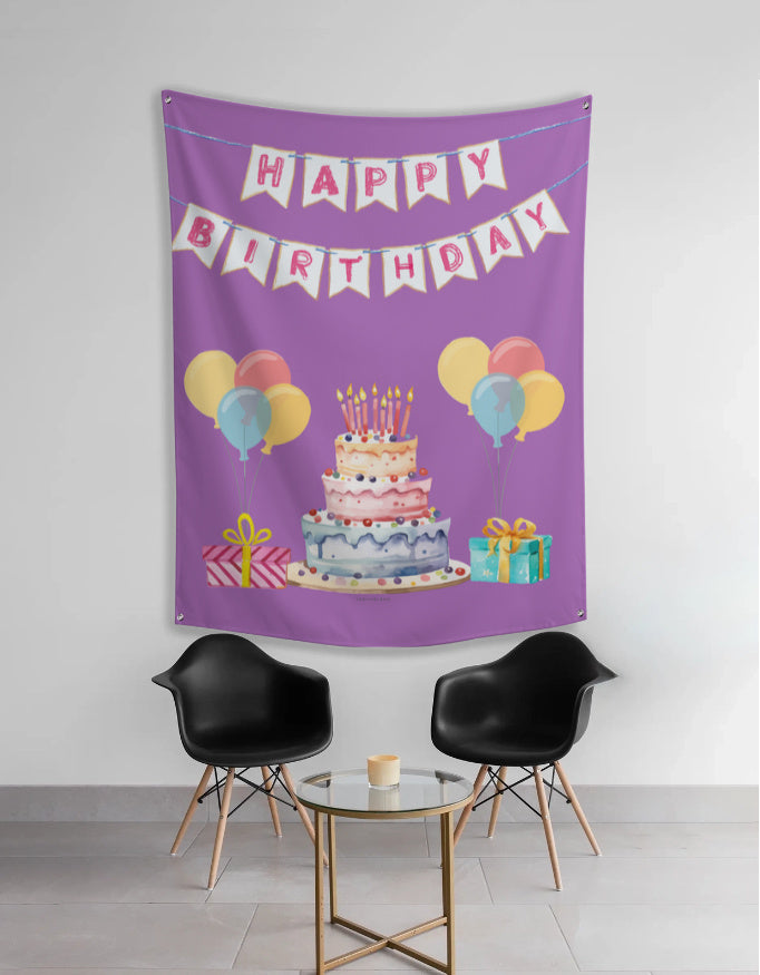 Purple Paws Birthday Tapestry