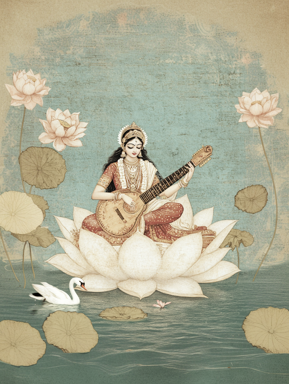 Saraswati Ji Auspicious Spiritual Tapestry