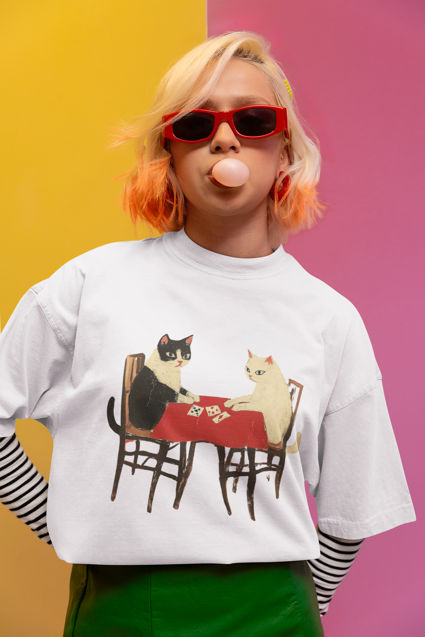 Cats Playing Cards Oversized T-Shirt 240 GSM 100% Cotton