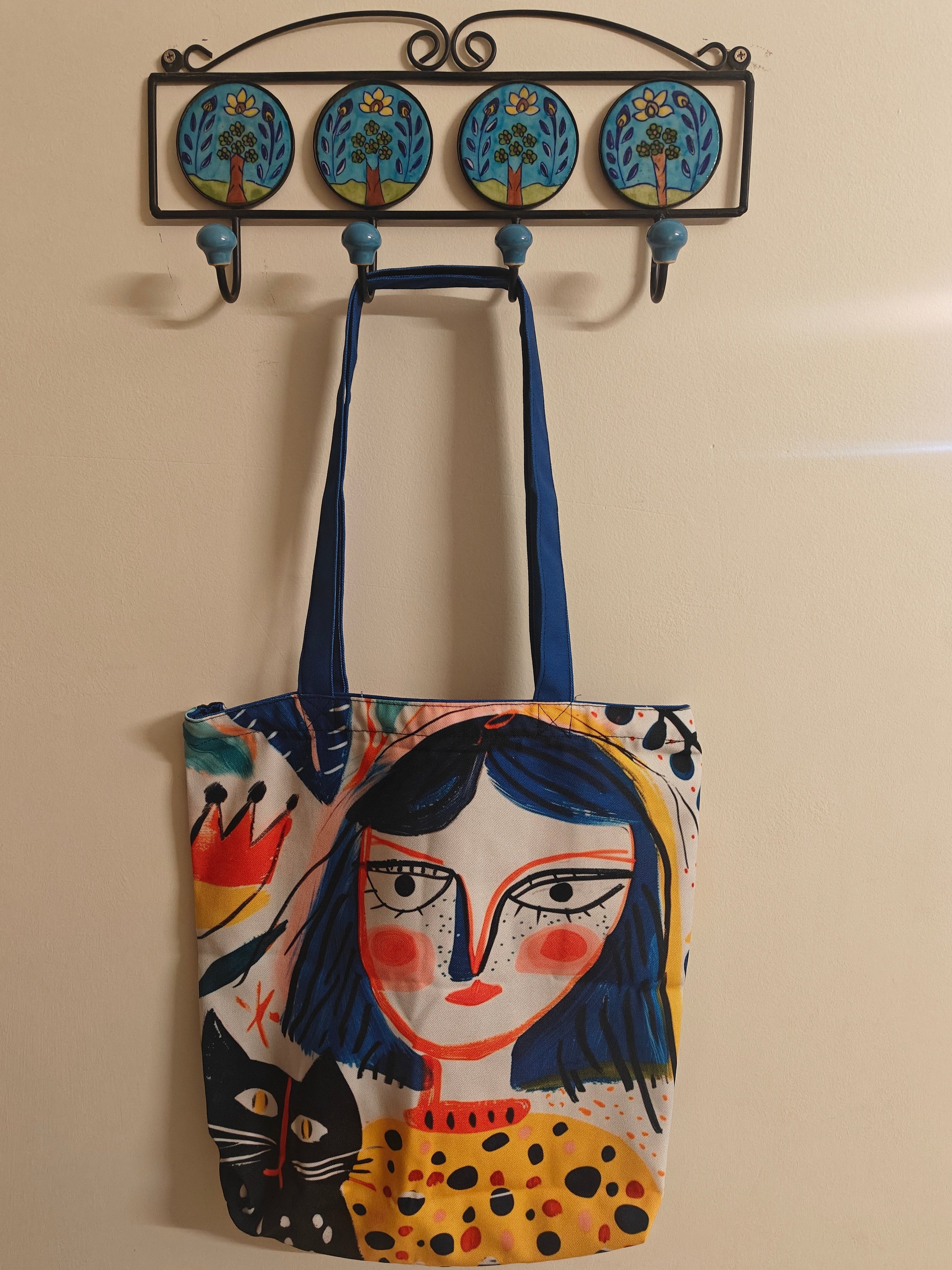 Cat & Me Artistic Both Side Printed Tote Bag With Zipper