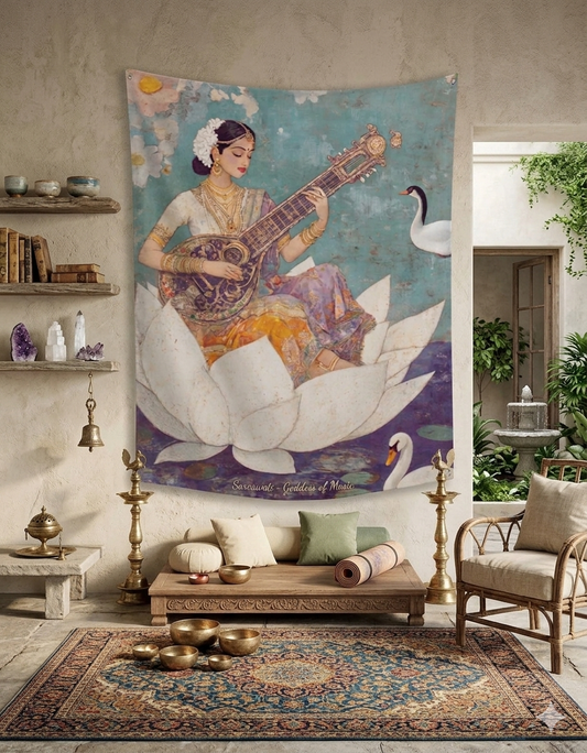 Ma Saraswati Auspicious Wall Art Tapestry