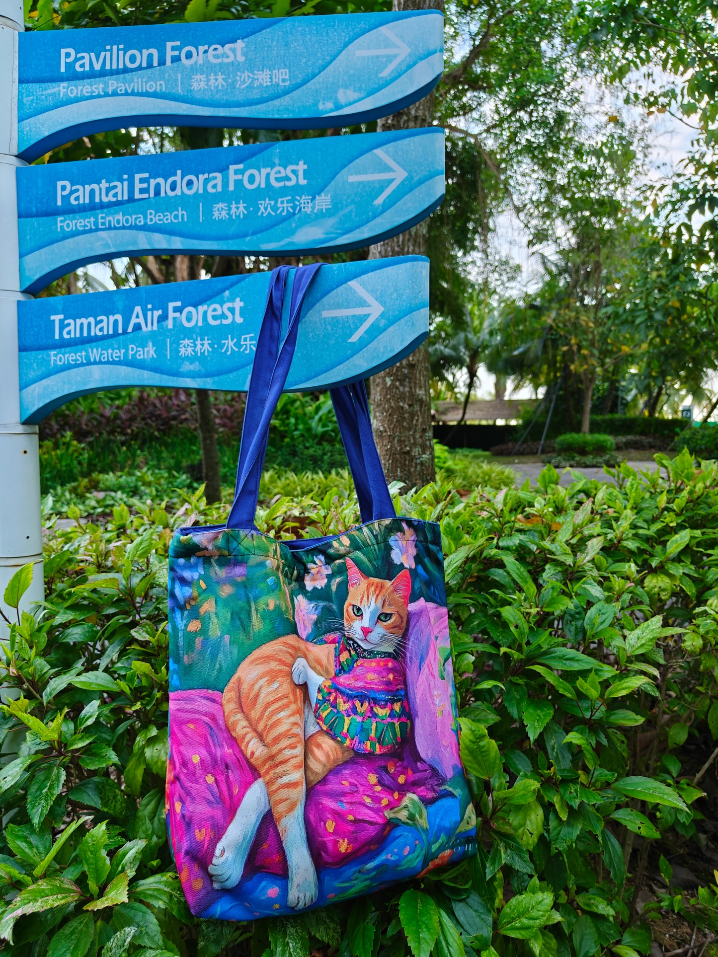 Cats Lovers Both Side Printed Tote Bag With Zipper