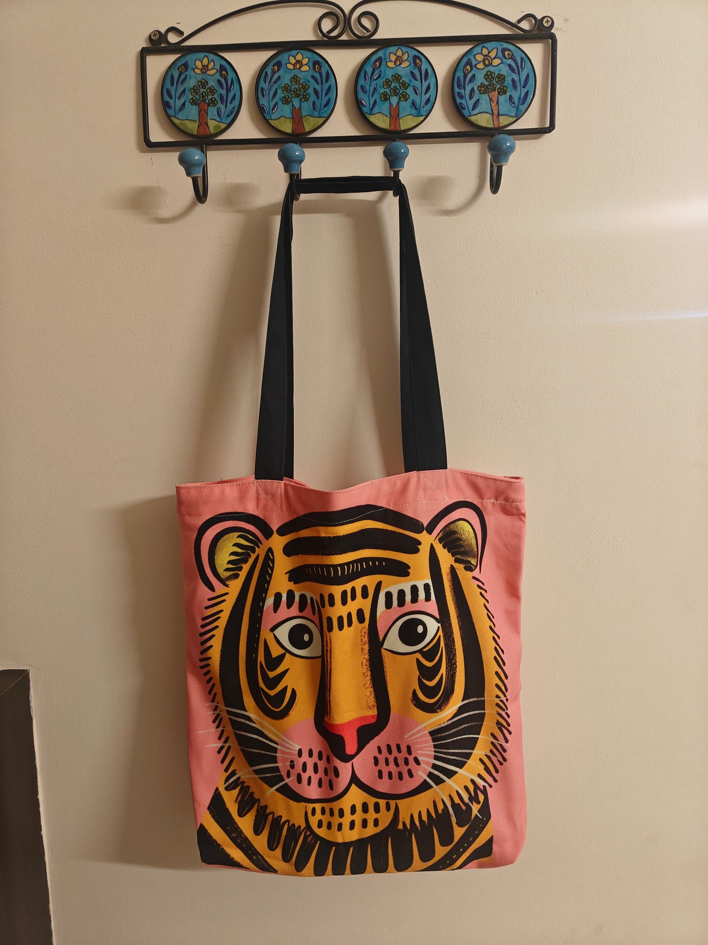 Folksy Tiger Boho Both Side Printed Tote Bag With Zipper