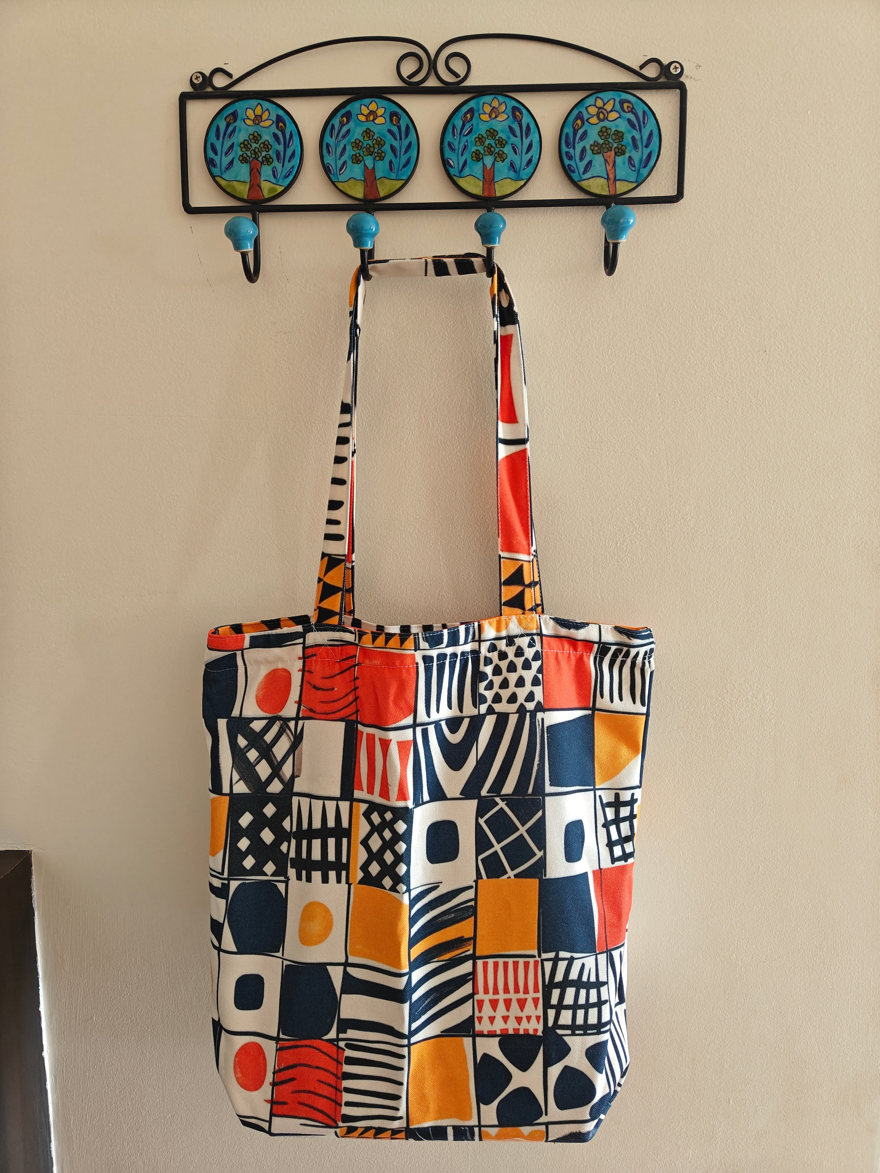 Boho Tribal Abstract Both Side Printed Tote Bag With Zipper
