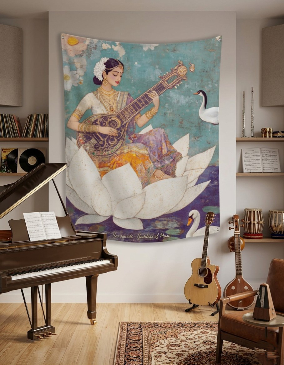 Ma Saraswati Auspicious Wall Art Tapestry