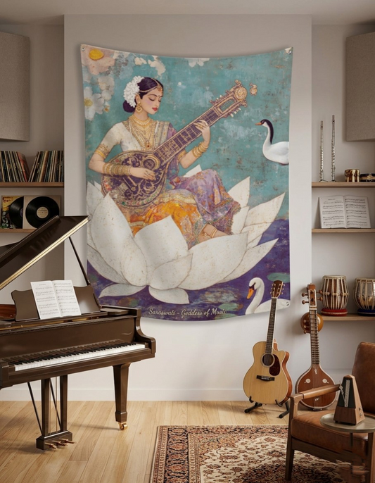 Ma Saraswati Auspicious Wall Art Tapestry