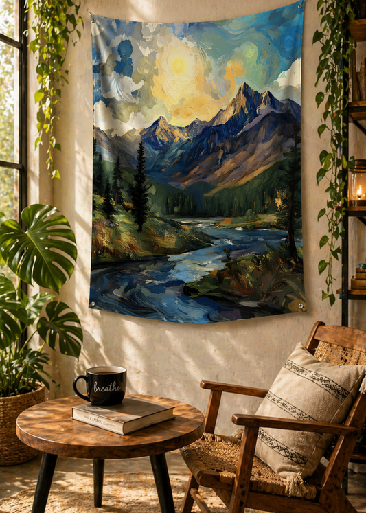 Golden Hour Peak Wall Art Tapestry
