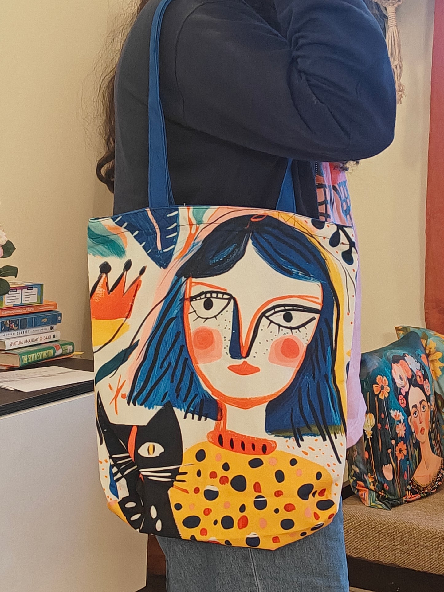 Cat & Me Artistic Both Side Printed Tote Bag With Zipper