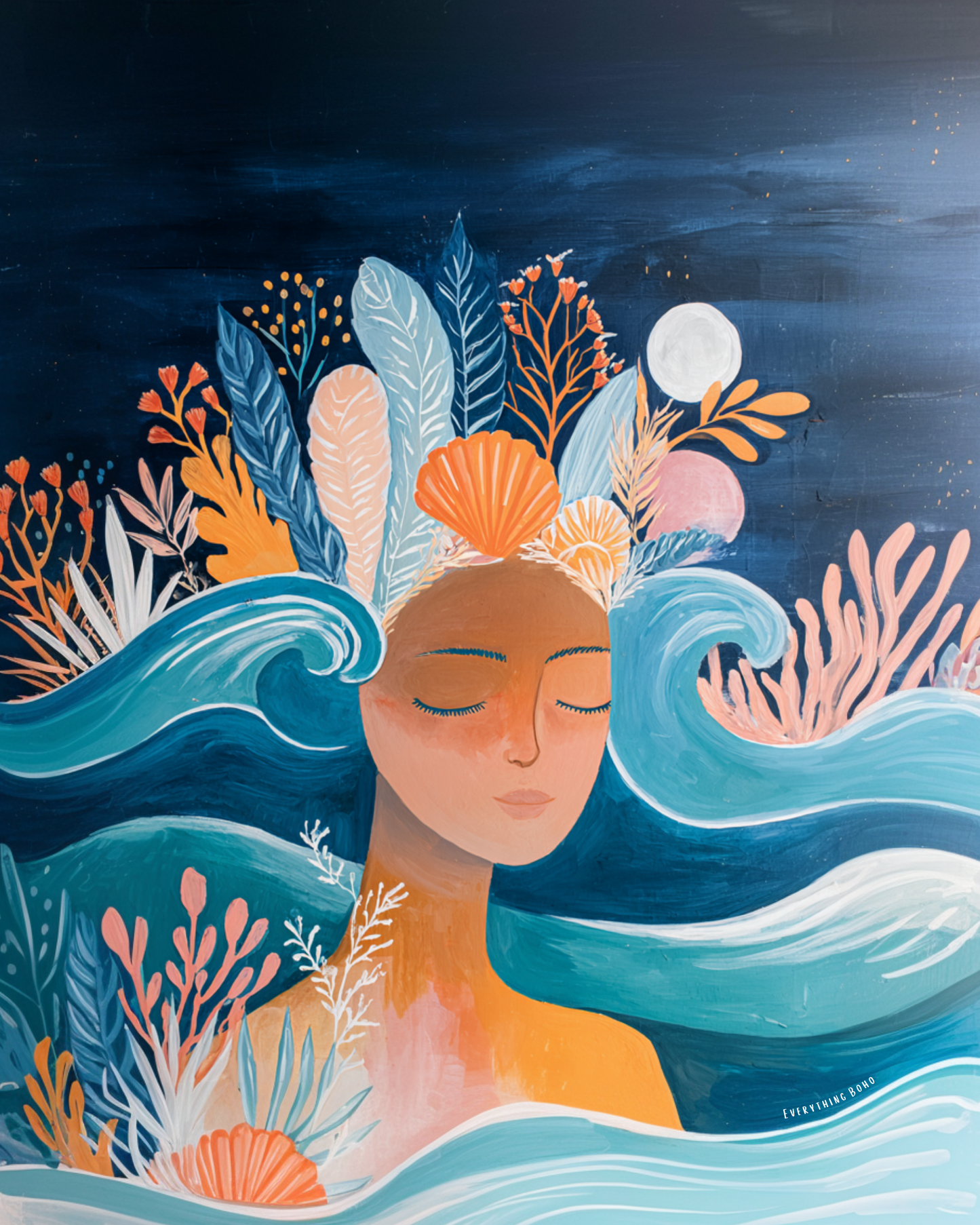 Abstract Ocean Woman Tapestry